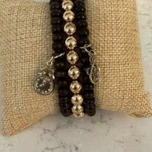 Silver and Brown Beaded Bracelet Set